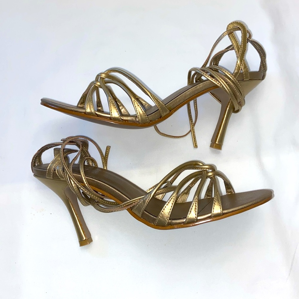 AS studio metallic gold strapped heels with ankle wrap 8M